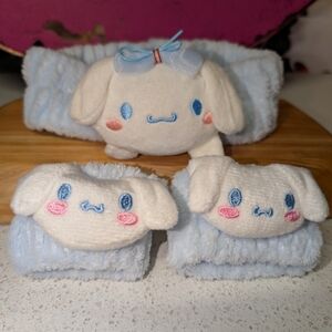 Cute Blue and White Plush Headband-Wristlet Set